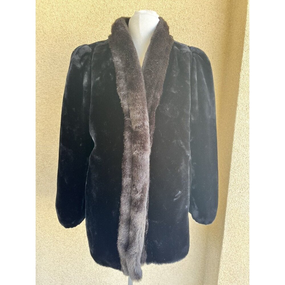 Vintage Jordache Faux Fur Coat Womens 11/12 L Black & Brown Mob Wife Hook Loop - Picture 16 of 16